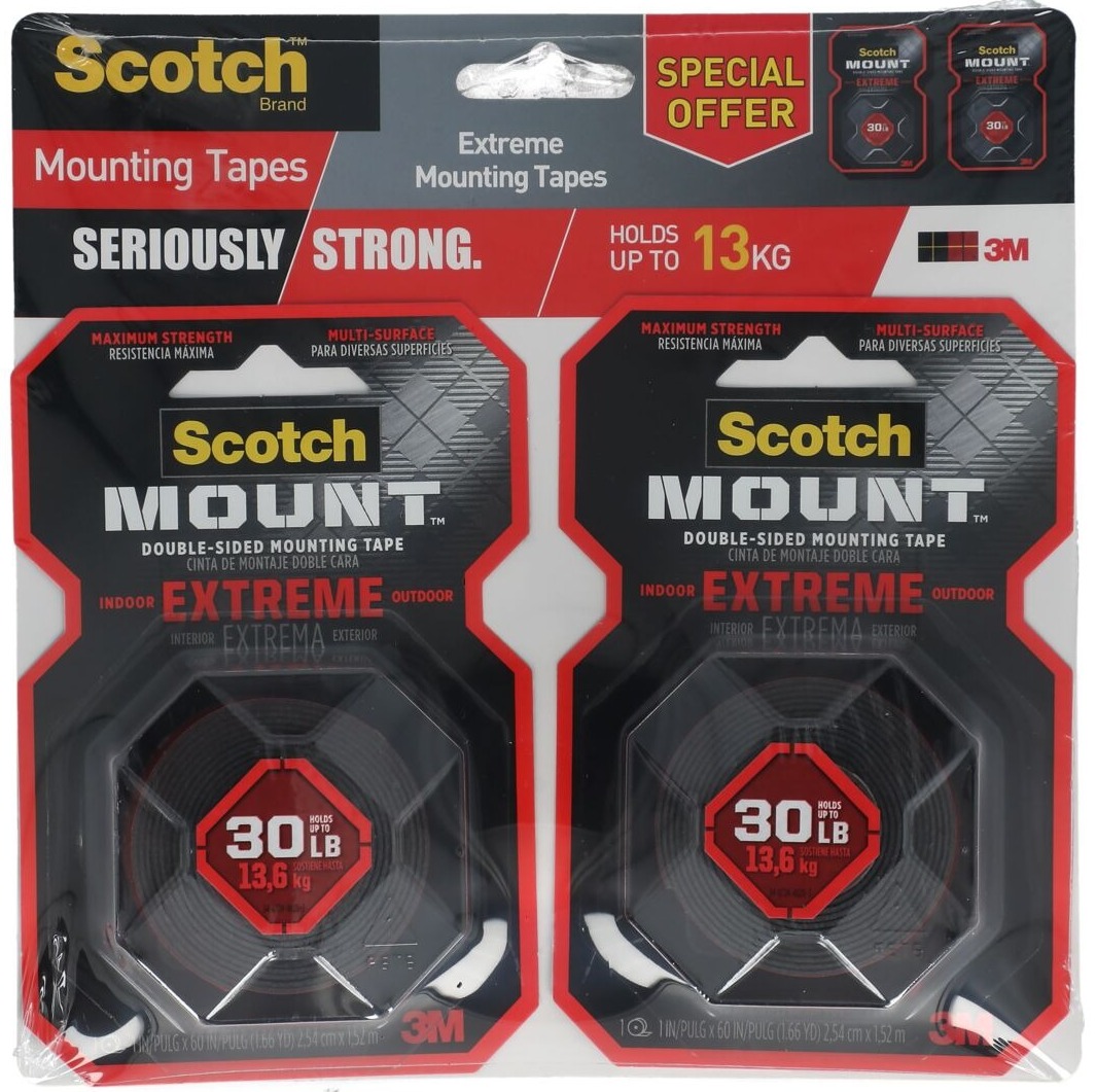 Scotch High Strength Permanent Adhesive Twin Pack Mounting Tape Black 1 x 60inch